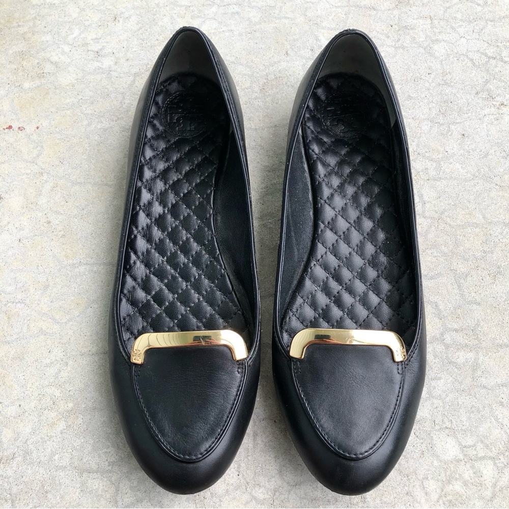 Tory Burch Black Flats with Gold Accent - Picture 2 of 8
